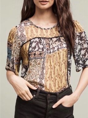 Weston Anthropologie Boho Patchwork Print Women's Top